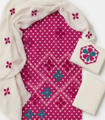 Pink 3PC Applique Suit – Goli Dupatta